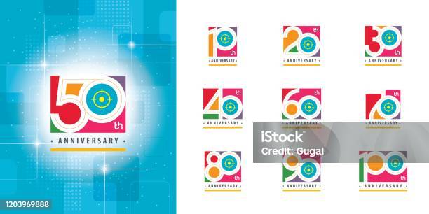 Satz Von Jahrestag Logodesign Feiern Jahrestag Bunte Logo Stock Vektor Art und mehr Bilder von Jahrestag