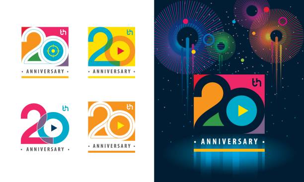 ilustrações, clipart, desenhos animados e ícones de conjunto de design logotipo do 20º aniversário, 20 anos celebrando o signo de aniversário - $20