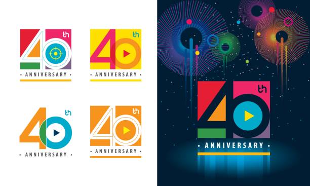 illustrazioni stock, clip art, cartoni animati e icone di tendenza di set di design logotipo del 40 ° anniversario, quarant'anni celebrando l'anniversario - numero 40