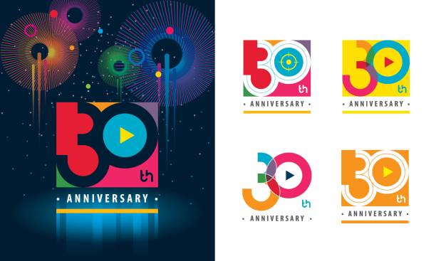 illustrazioni stock, clip art, cartoni animati e icone di tendenza di set di design logotipo del 30 ° anniversario, trent'anni celebrando l'anniversario - 30