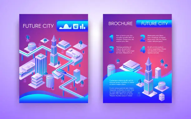 Vector illustration of Future city isometric vector brochure template