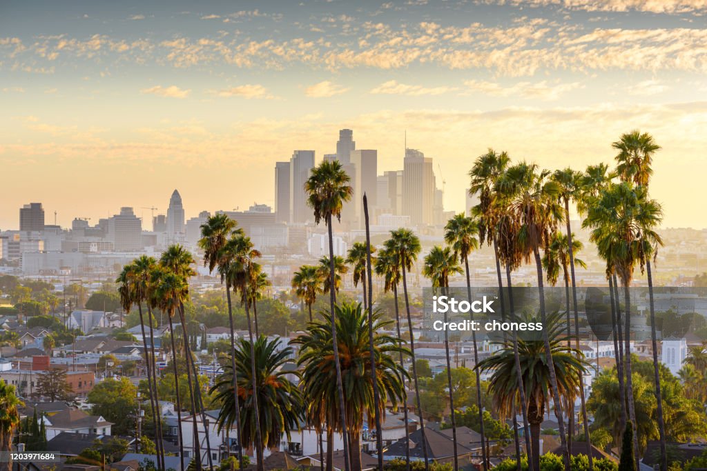 Downtown Los Angeles at sunset City Of Los Angeles Stock Photo