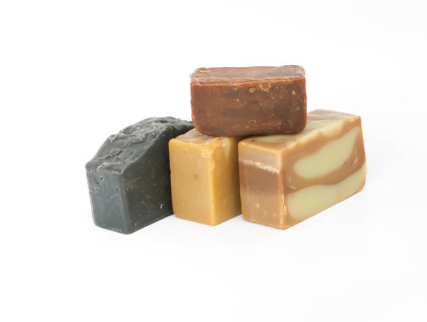 istock Natural handmade soap bars isolated white background. Organic soap spa bath body. 1203974256