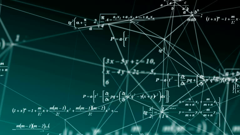 Mathematical formulas move in space, science and mathematical research and development concepts. Video loop