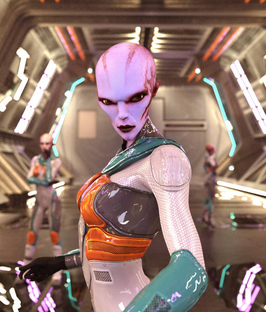 istock Alien girl in spaceship,3d rendering 1203974787