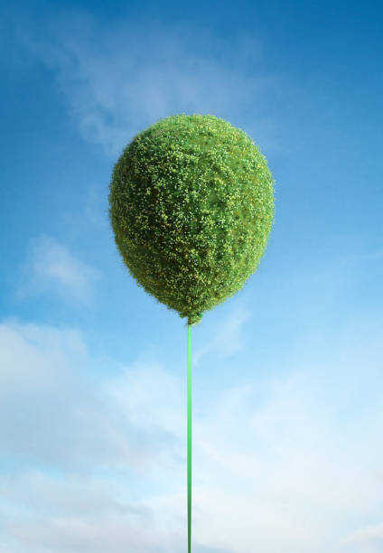 Balloon covered with meadow plants. 3D illustration.