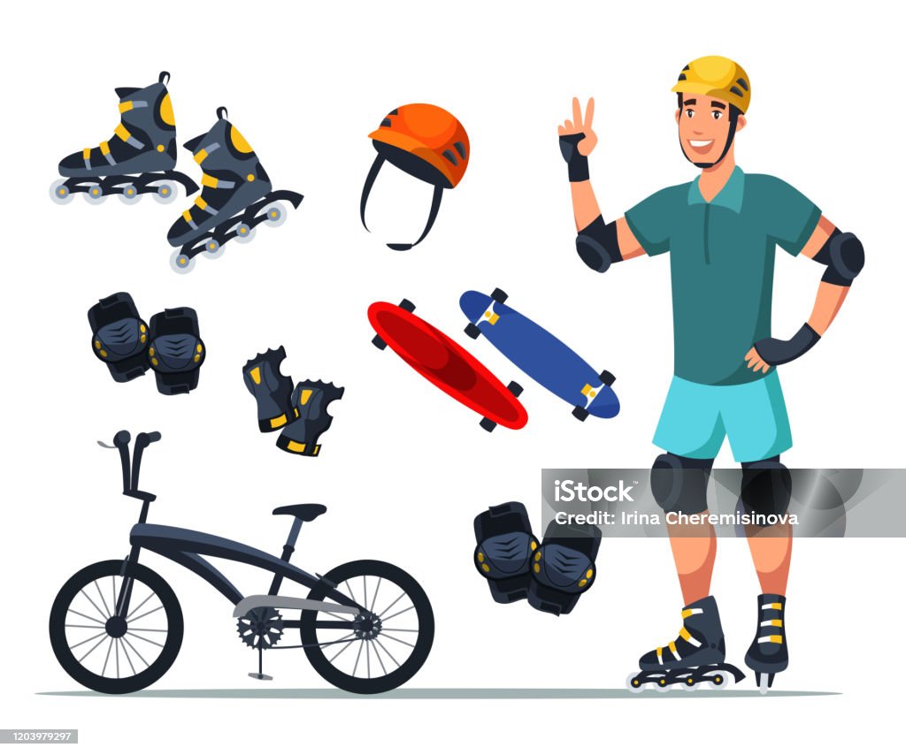 Roller Skater Protection Gear Illustrations Set Stock Illustration -  Download Image Now - Bicycle, Cycling, Kneepad - iStock
