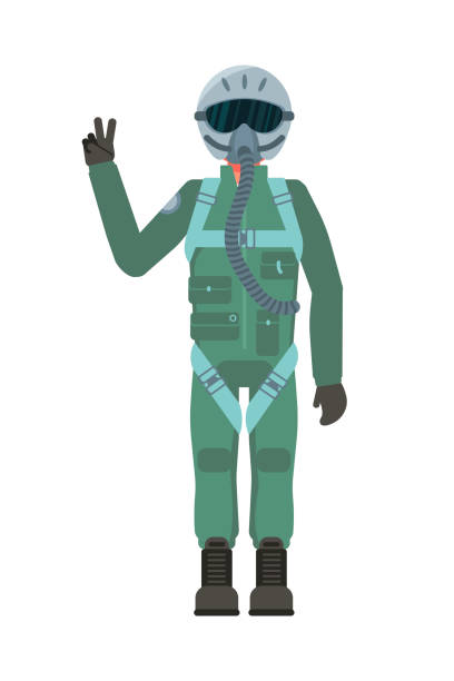 흰색에 고립 된 가스 마스크의 군사 문자 - radiation protection suit biology danger biochemical warfare stock illustrations