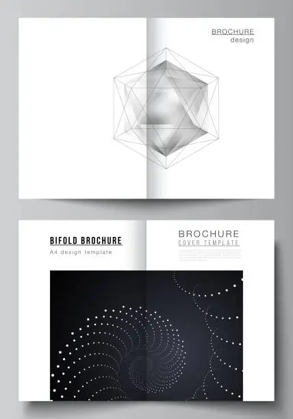 Vector illustration of Vector layout of two A4 format modern cover mockups design templates for bifold brochure, flyer, booklet. 3d polygonal geometric modern design abstract background. Science or technology vector.