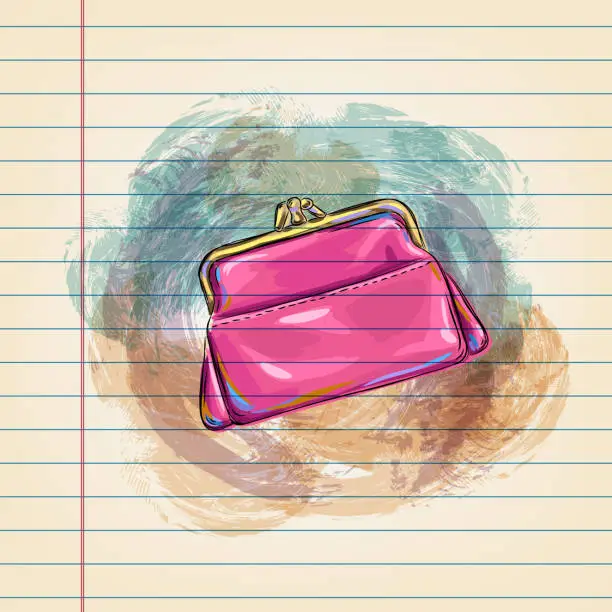 Vector illustration of Pink Purse Drawing on Ruled Paper