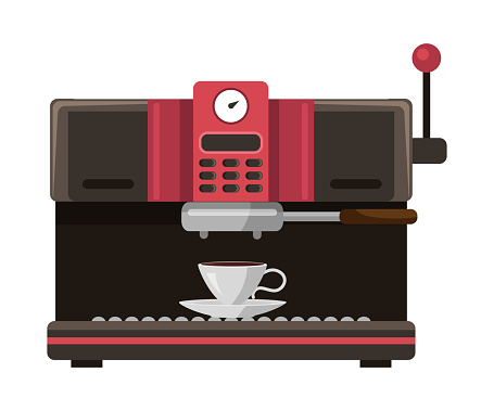 Cartoon Coffeemaking Machine Isolated On White Stock Illustration -  Download Image Now - Appliance, Barista, Business - iStock