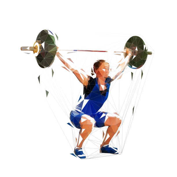 Weightlifting woman, low polygonal vector illustration. Isolated geometric strong woman litfs big barbell Weightlifting woman, low polygonal vector illustration. Isolated geometric strong woman litfs big barbell gym clipart stock illustrations