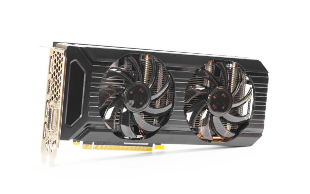 istock Powerful video card with two fans. Close up. Isolated on a white background 1203985303