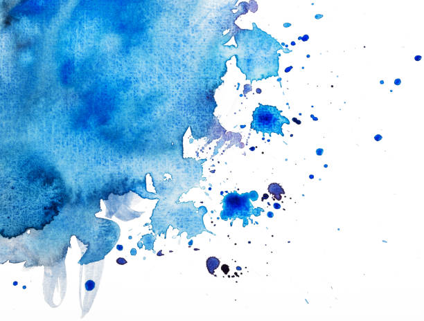 acquerello blu su bianco - tempera painting splattered paint painting foto e immagini stock