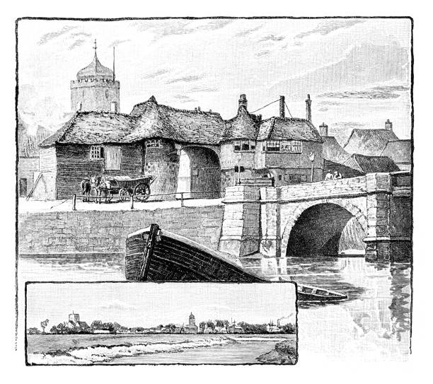 Town of Sandwich in England from English Illustrated Magazine 1886 Town of Sandwich in England from the out-of-copyright book 'English Illustrated Magazine' published in 1886. sandwich kent stock illustrations
