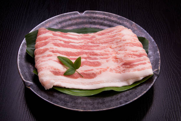 Pork belly meat slices stock photo