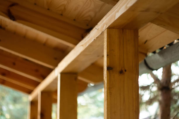 istock Elements of wooden terrace close-up 1203991977