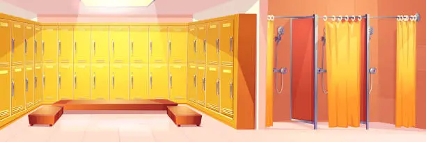 Vector illustration of Sport club lockers room carton vector interior