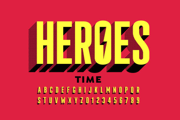 Super Hero style comics font Super Hero style comics font, alphabet letters and numbers, vector illustration cartoon fonts stock illustrations