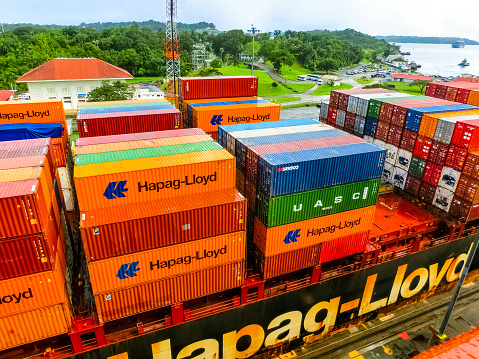 Container cargo in Sai Wan port, Hong Kong island