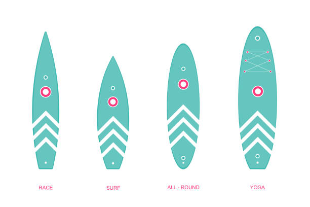 Set of sup boards. Sports sports and recreation on the water. Icon. Set of sup boards. Sports sports and recreation on the water. Icon. Vector flat illustration paddleboard stock illustrations