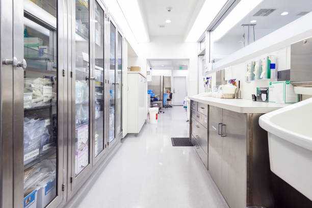 Empty Storage Room With Supplies In Modern Hospital Building Empty Storage Room With Supplies In Modern Hospital Building medical supplies stock pictures, royalty-free photos & images