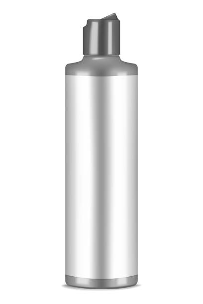 istock Cosmetic bottle with disc top cap and white blank label, realistic mockup. Liquid beauty product packaging container, vector template 1204001937