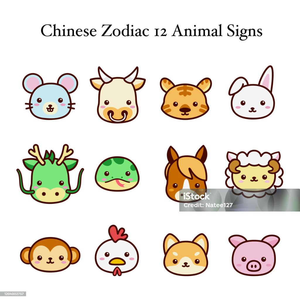 Set Of Cute And Kawai Chinese Zodiac 12 Animal Signs Cartoon Vector  Isolated On White Background Stock Illustration - Download Image Now -  iStock