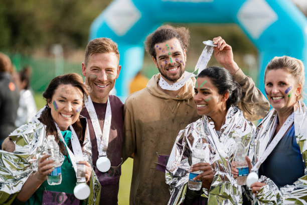 istock Friends with medals after Stampede race 1204006684