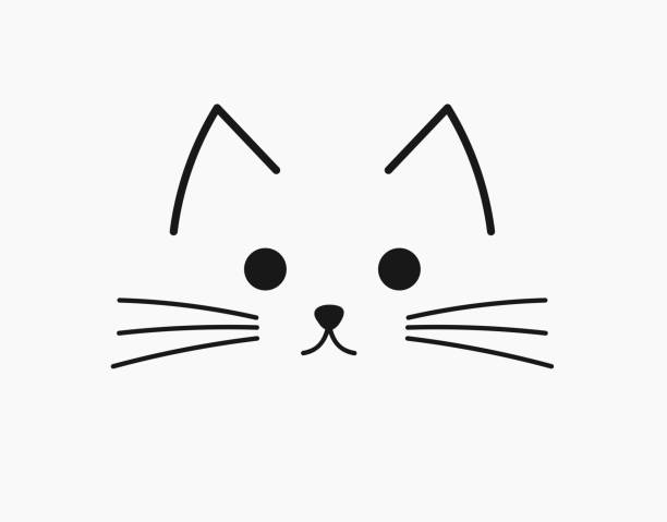 ilustraciones, imágenes clip art, dibujos animados e iconos de stock de cara simbólica lindo gato. - whisker