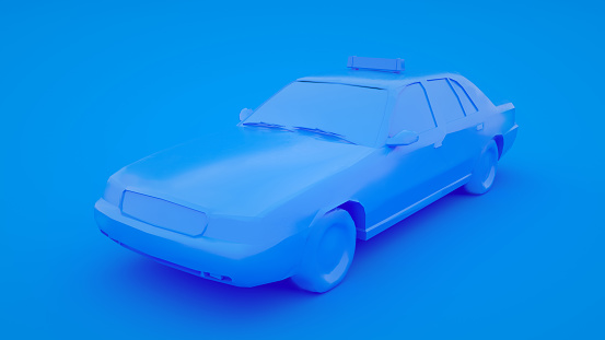 Taxi isolated on blue background. 3d rendering.
