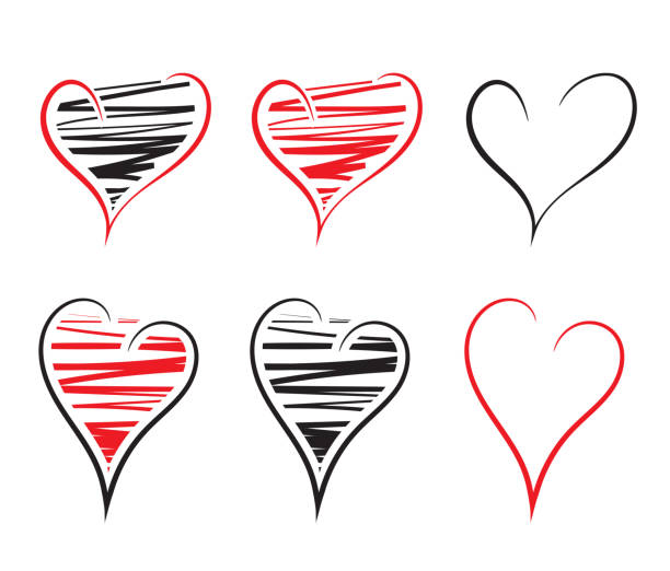 흰색 배경에 격리 된 손으로 그린 하트 모양 아이콘입니다. 벡터 - february valentines day heart shape love stock illustrations
