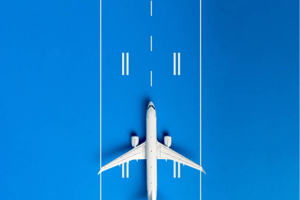 Travel Planning. Airplane on runway with blank space. Preparation for Traveling. Copy space, mockup or template.