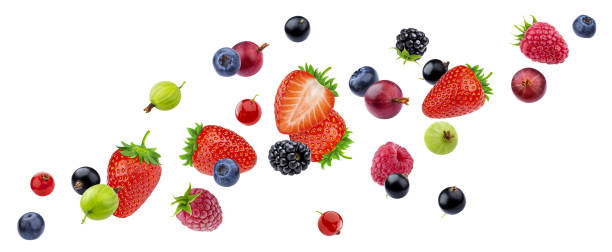 istock Flying berries isolated on white background with clipping path 1204013996