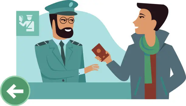 Vector illustration of Welcome to the country Border control counter concept