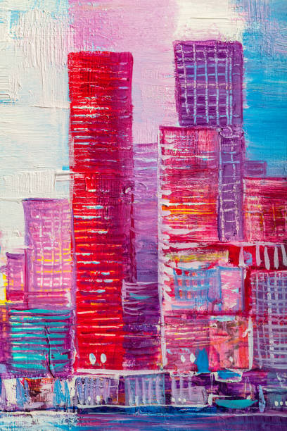 istock Abstract painting of urban skyscrapers. 1204017781