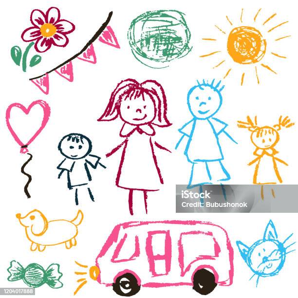 Childrens Drawings Stock Illustration - Download Image Now - Child, Drawing - Activity, Drawing - Art Product