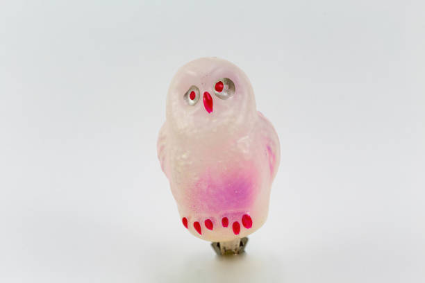 Retro owl 1962 Christmas tree decoration on white background