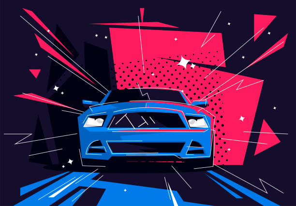 ilustraciones, imágenes clip art, dibujos animados e iconos de stock de ilustración vectorial de un coche deportivo, vista frontal - performance car