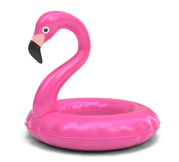 rosa flamingo 3d rendering - swim ring stock-fotos und bilder