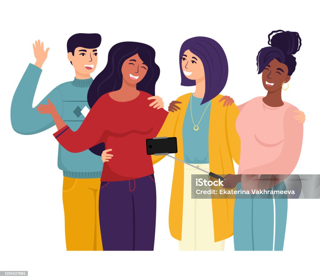 Bạn Bè Chụp Ảnh Tự Sướng Hình Minh Họa Vector Theo Phong Cách ...