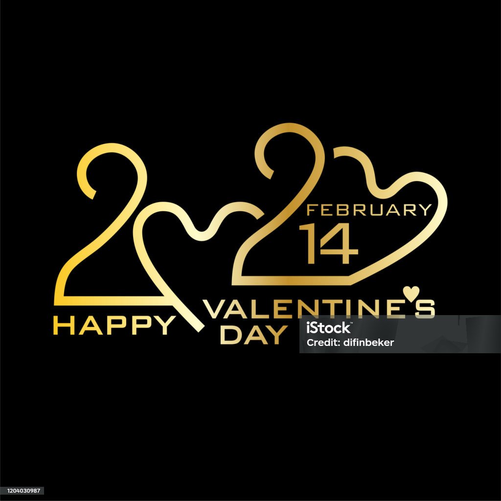 Happy Valentines Day 2020 Golden On Black Stylish Vector Logo ...