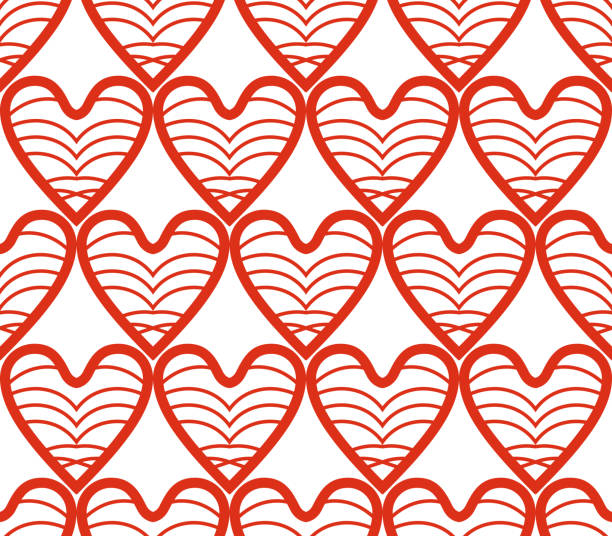 offenes rotes muster aus symmetrischen herzen auf weiß isoliert. abstrakter geometrischer retro-hintergrund im stil der 20er jahre. - valentine card valentines day contemporary retro revival stock-grafiken, -clipart, -cartoons und -symbole