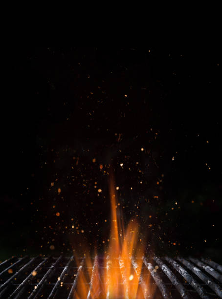 istock Empty flaming charcoal grill, ready for product placement. 1204031075