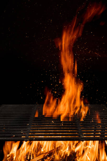 istock Empty flaming charcoal grill, ready for product placement. 1204031093