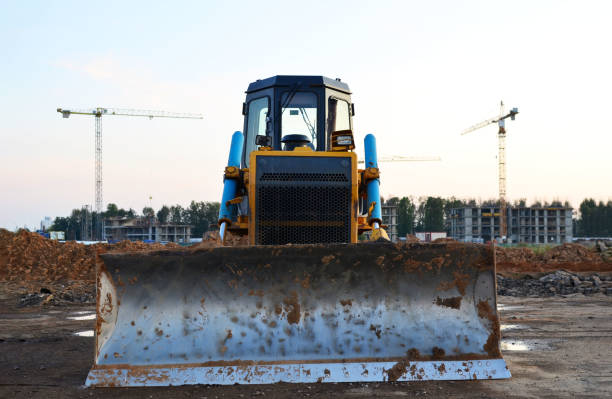 a bulldozer parked at a construction site