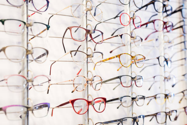 istock Glasses showcase in modern optic shop 1204033281