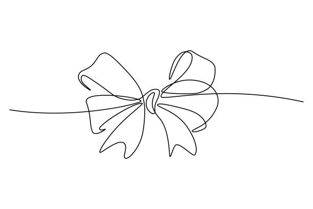 Ribbon bow Gift ribbon bow in continuous line art drawing style. Minimalist black linear sketch isolated on white background. Vector illustration gift borders stock illustrations