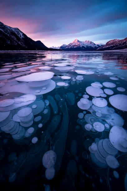istock ice bubble and sunrise at Abraham Lake 1204042856