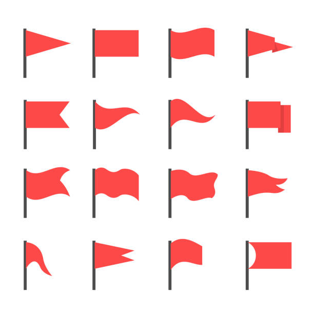 Red flag icons Red flags. Red flag icon set, start and finish symbols pennant stock illustrations